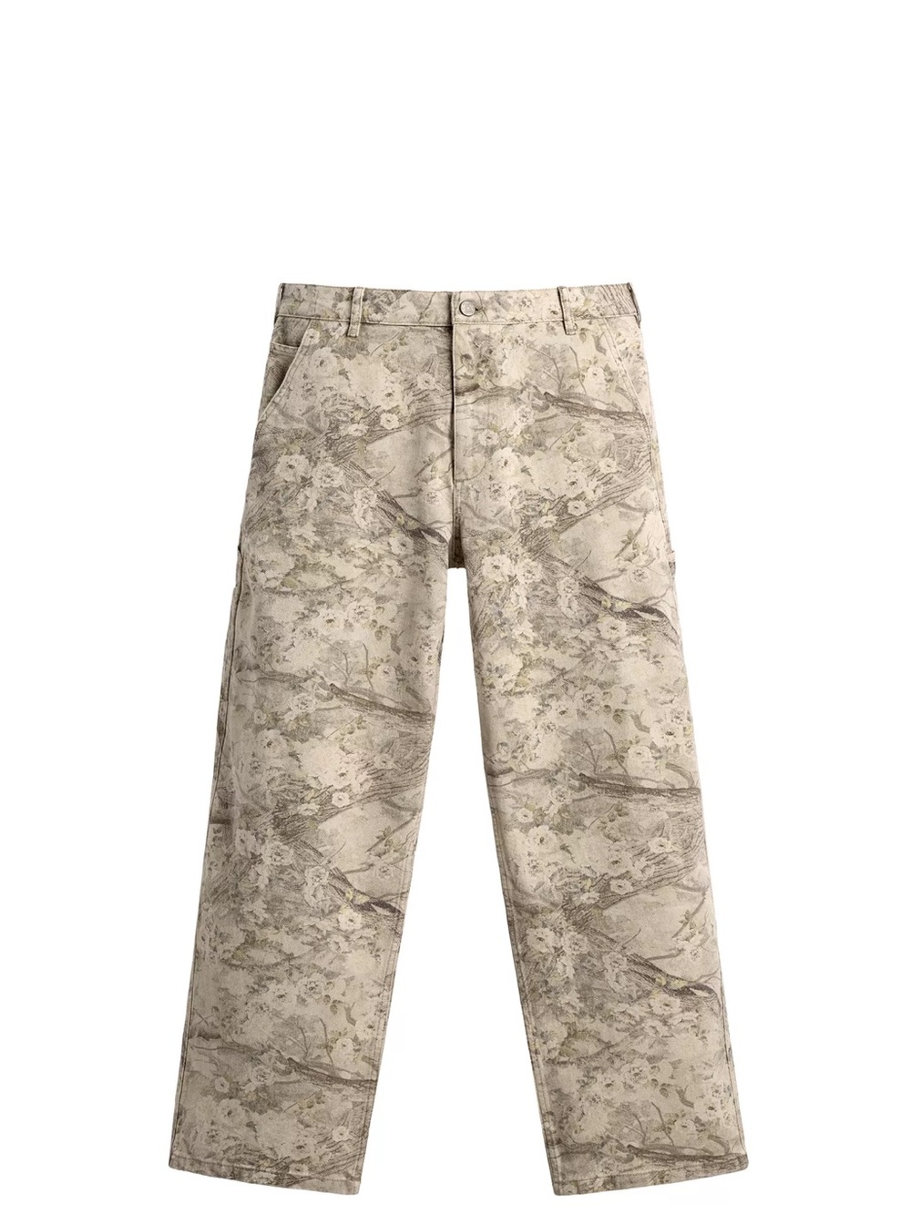 Zara Beige Floral-Print Cargo Pants